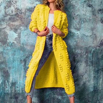 Women’s Long Cardigan Sweater Jacket – Relaxed Fit – Popcorn Knit – Open Front – Pockets