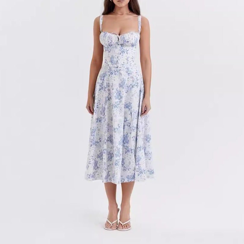 Women’s Midi Dress – Floral Print – Sleeveless – Tie Front – A-Line Fit – Cotton Blend