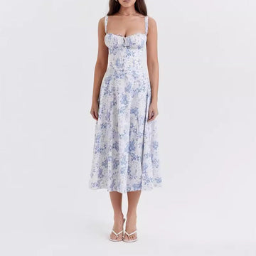 Women’s Midi Dress – Floral Print – Sleeveless – Tie Front – A-Line Fit – Cotton Blend
