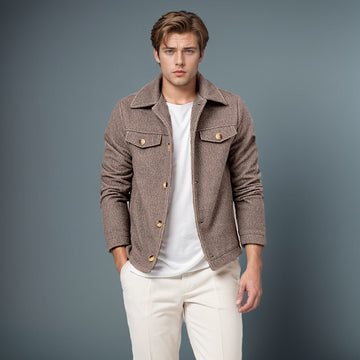 Men’s Wool Jacket – Structured Fit – Wide Collar – Button Front – Chest Pockets