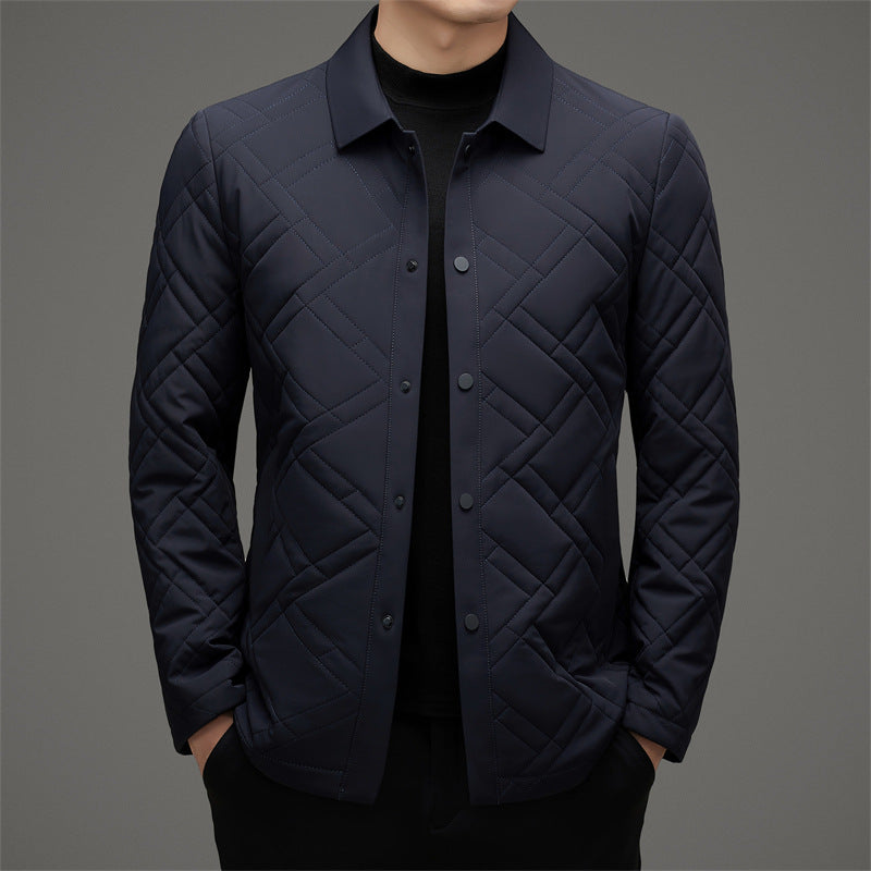 Men’s Quilted Jacket – Tailored Fit – Insulated Padding – Point Collar – Button Front