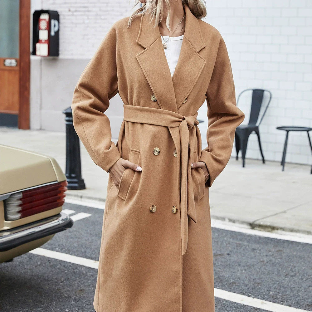 Women’s Wool Coat – Mid-Length – Relaxed Fit – Double-Breasted – Notch Lapel