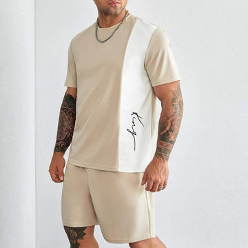 Men’s 2-Piece Set –Relaxed Fit – Short Sleeve Top with Graphic – Knee-Length Shorts
