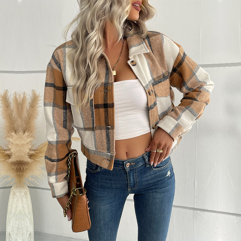 Chloe - Single-Breasted Plaid Lapel Jacket