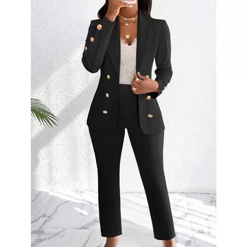 Women’s Two-Piece Pants Set – Slim Fit Blazer with Shawl Collar – Straight Leg Trousers