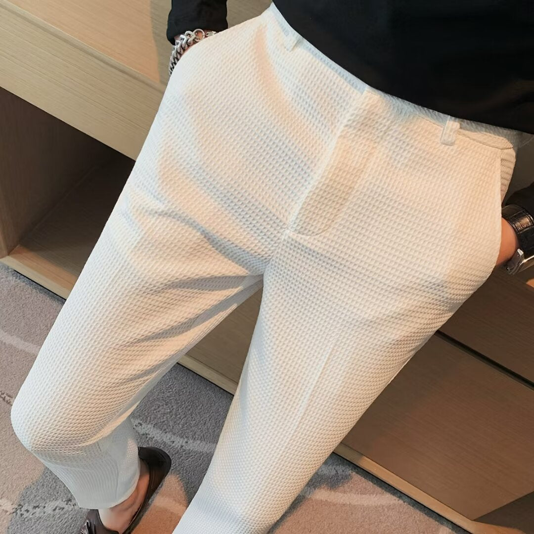 Men’s Cropped Trousers – Slim Fit – Textured Fabric – Tapered Leg – Smart Casual Style