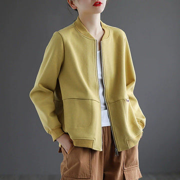 Women’s Baseball Jacket – Relaxed Fit – Ribbed Trim – Full Zip – Side Pockets – Hip Length