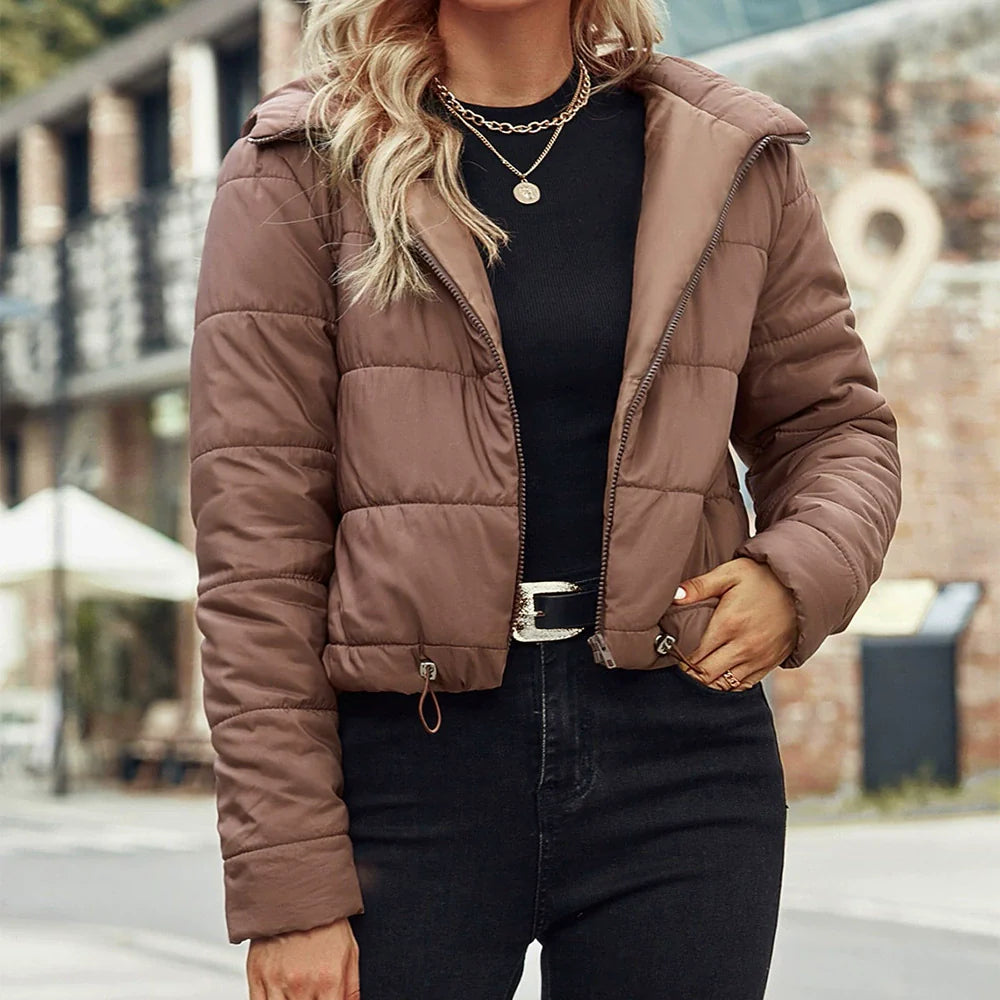 Women’s Quilted Jacket – Cotton Blend – Cropped Fit – Hooded – Zip Front – Lightweight