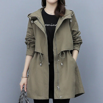 Women’s Windbreaker Jacket – Relaxed Fit – Hooded – Water-Resistant – Mid-Length