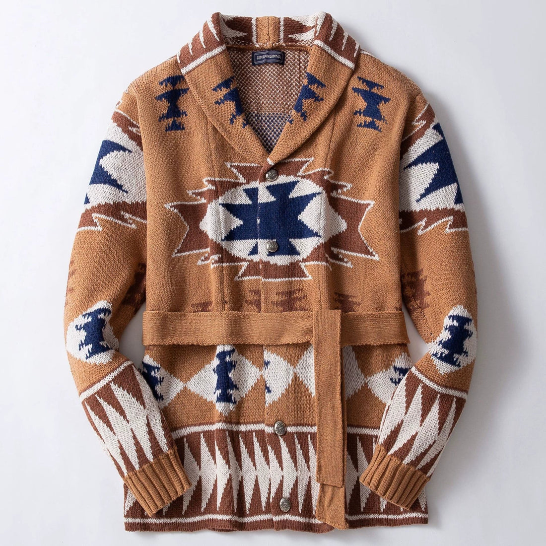 Men’s Cardigan Sweater – Wool Knit – Shawl Collar – Belted Waist – Relaxed Fit