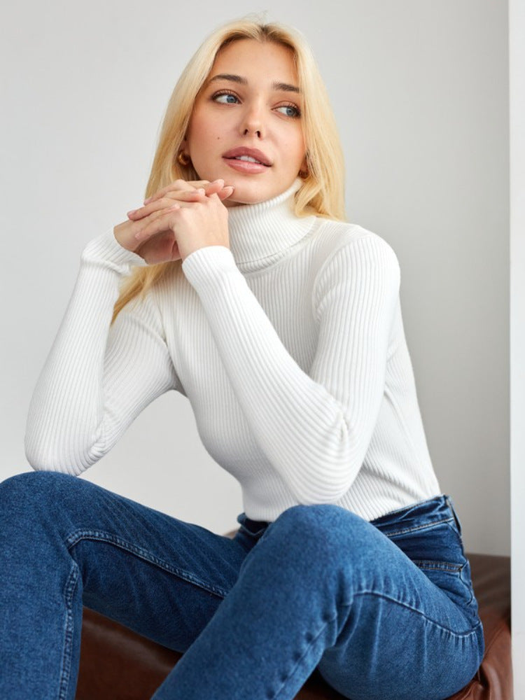 Women’s Turtleneck Pullover Top – Slim Fit – Ribbed Knit – Long Sleeve Stretch Fabric