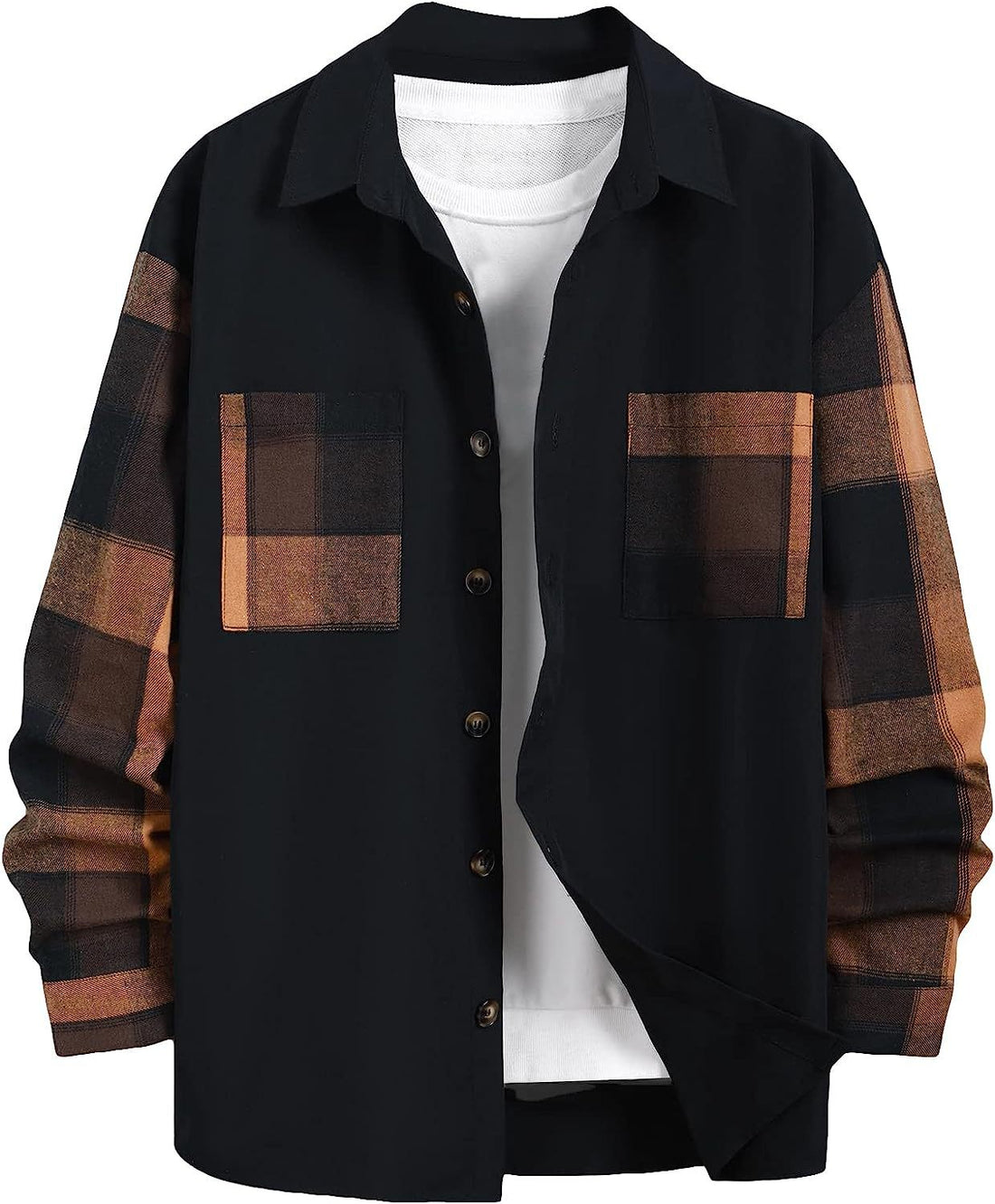 Plaid shirt button down collard shirt jacket for men