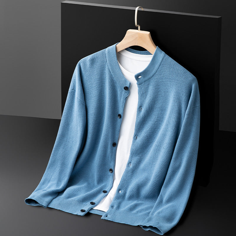 Men’s Cardigan – Fine Knit Cotton – Slim Fit – Button Front – Ribbed Trim
