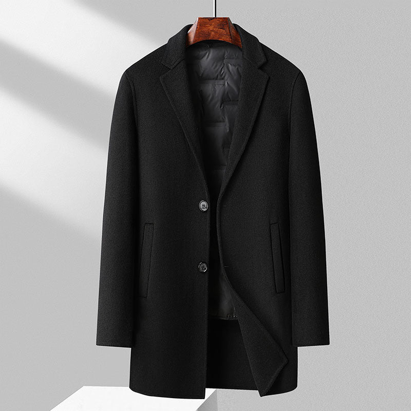 Men’s Overcoat – Wool Blend – Regular Fit – Quilted Lining – Notched Lapel – Mid-Length