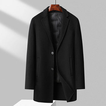 Men’s Overcoat – Wool Blend – Regular Fit – Quilted Lining – Notched Lapel – Mid-Length