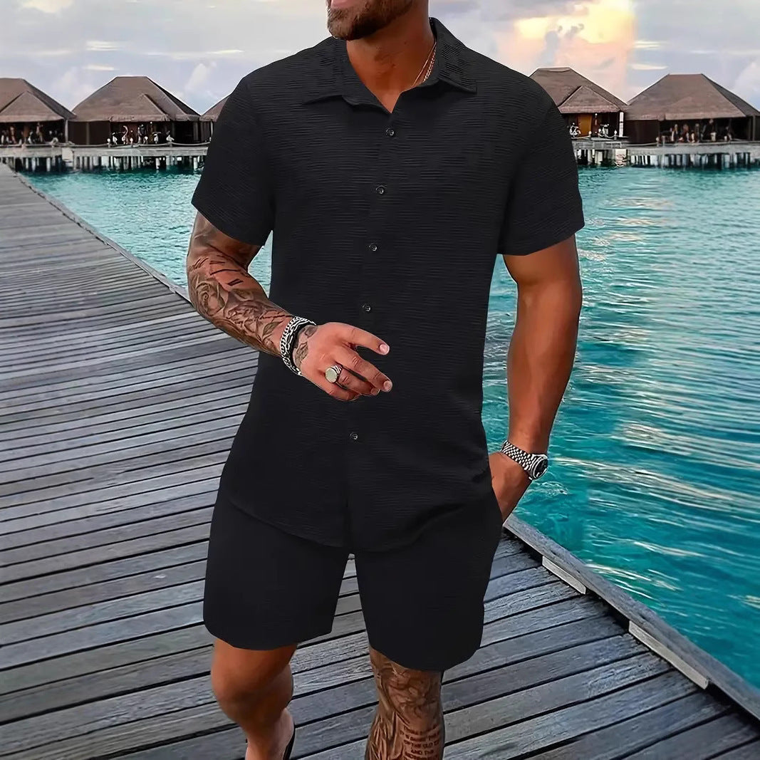 Men’s Two-Piece Set – Lightweight Cotton Blend – Jacquard Pattern – Relaxed Fit