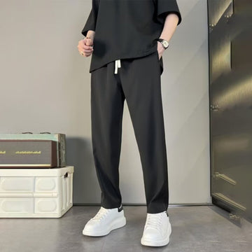 Men’s Straight-Leg Trousers – Lightweight Drape – Breathable – Drawstring Waist