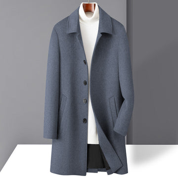Men’s Wool Coat – Mid Length – Straight Fit – Notch Lapel – Single Breasted