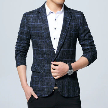 Men’s Blazer – Wool Blend – Modern Fit – Large Plaid – Single-Breasted – Notch Lapel