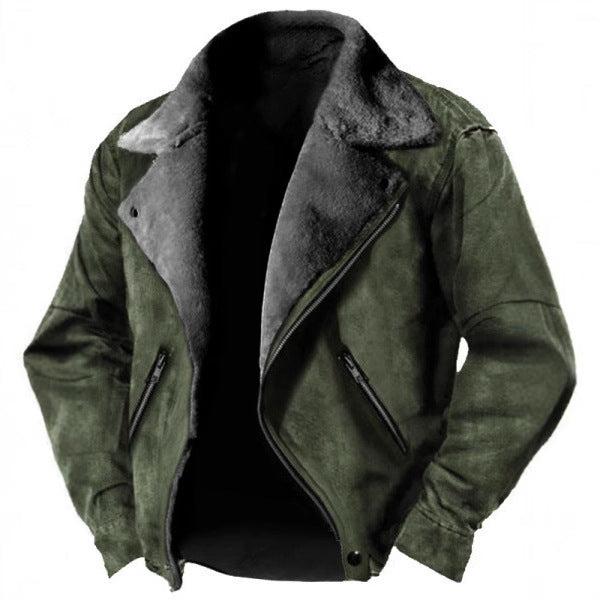 Men’s Suede Jacket – Shearling Lined – Structured Fit – Retro Lapel – Zipper Closure