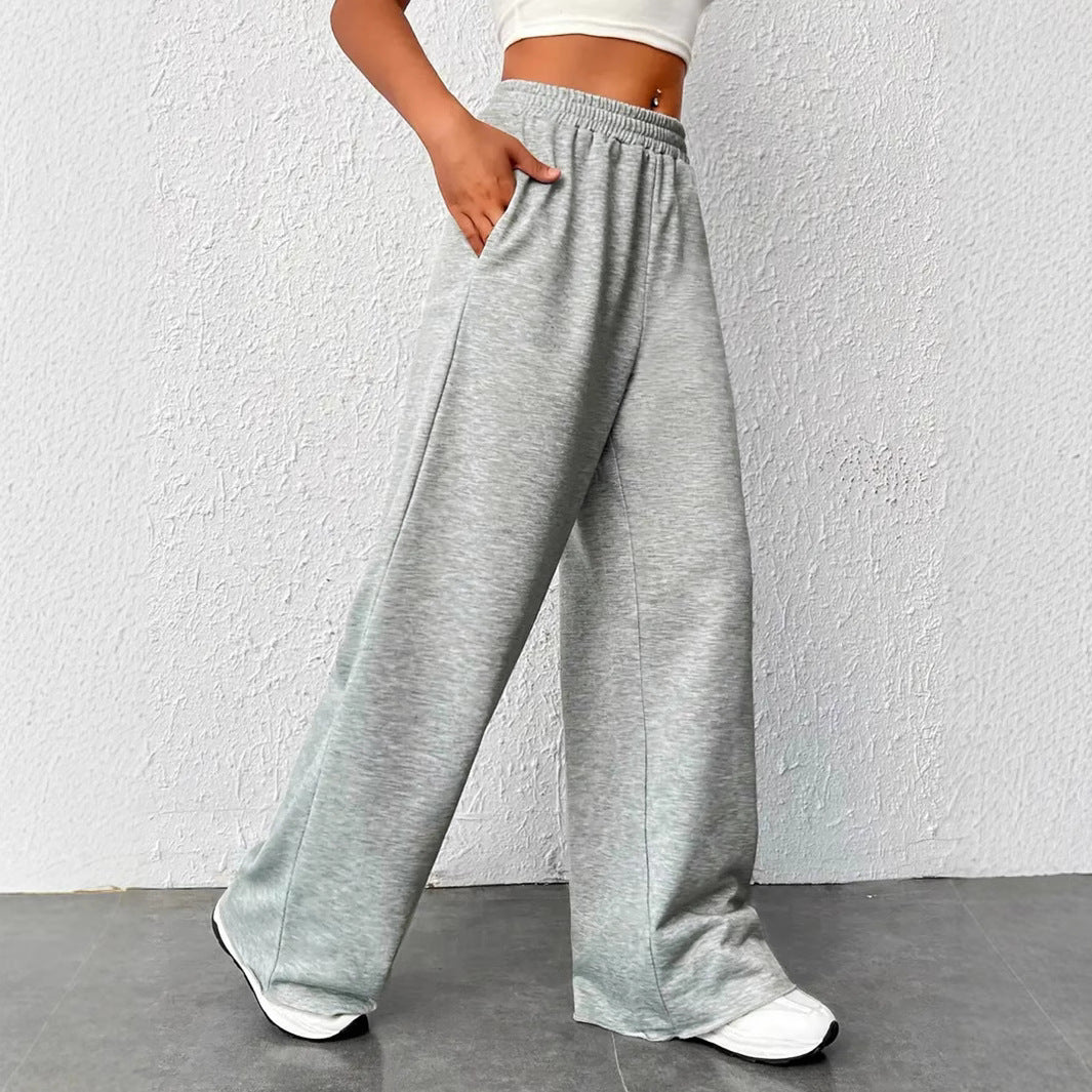 Women’s Wide-Leg Trousers – High Waisted – Lightweight Knit – Elastic Waist – Casual Fit