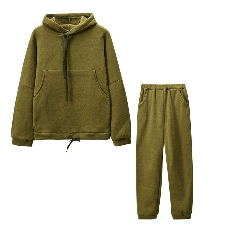 Women’s Two-Piece Loungewear Set – Oversized Hoodie with Drawstring – Relaxed Fit Fleece Joggers