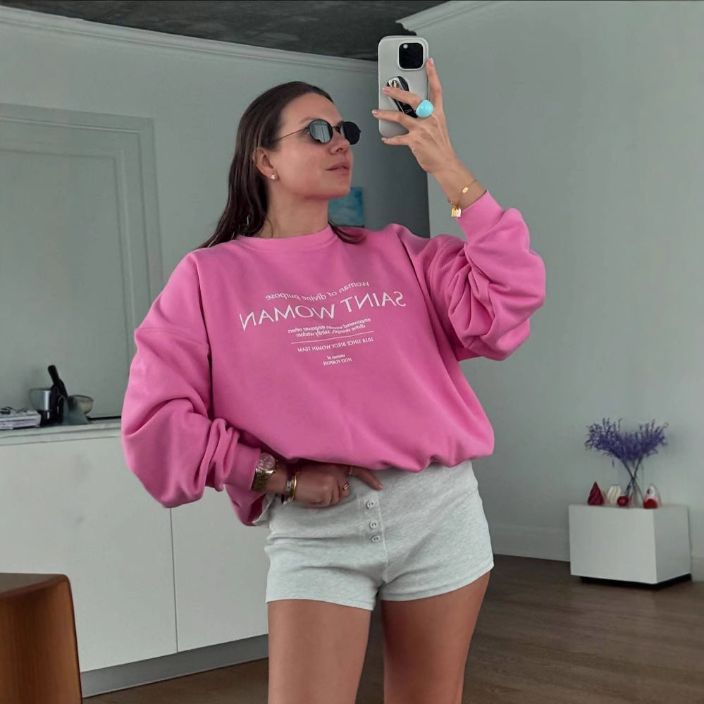 Women’s Sweatshirt – Oversized Fit – Soft Cotton Blend – Graphic Front – Crew Neck