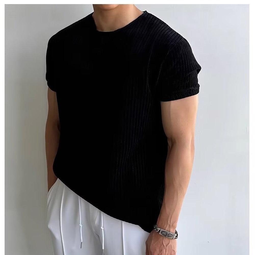 Men's Knit T-Shirt - Casual Relaxed Fit - Breathable Fabric - Summer Essential