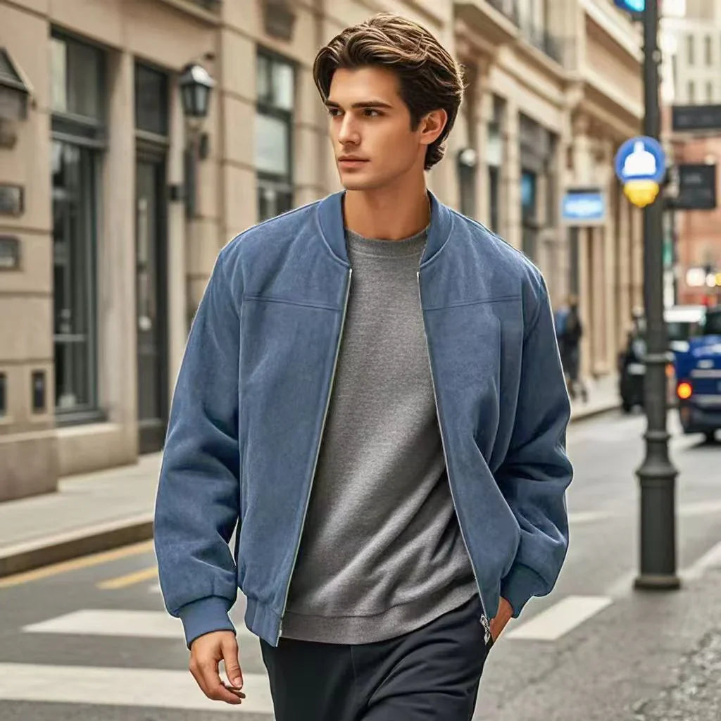 Men’s Bomber Jacket – Relaxed Fit – Ribbed Trim – Windproof – Full Zip Closure