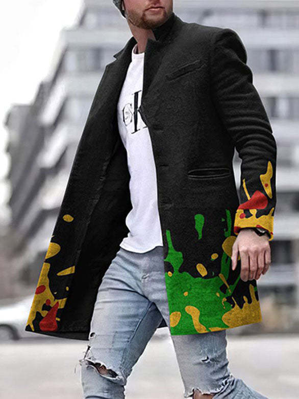 Stand-up collar mid-length casual coat for men