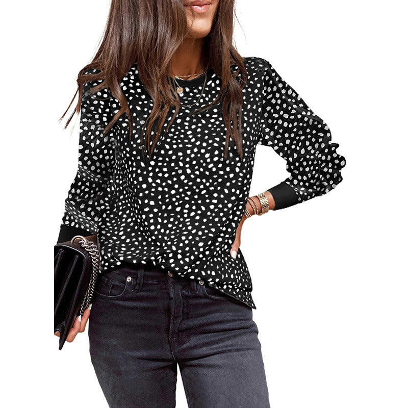 Women’s Long Sleeve Top – Loose Fit – Printed Design – Breathable Cotton Blend