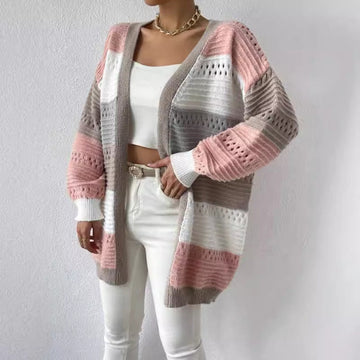 Women’s Knit Cardigan – Oversized Fit – Open Front – Textured Wool Blend – Long Sleeve
