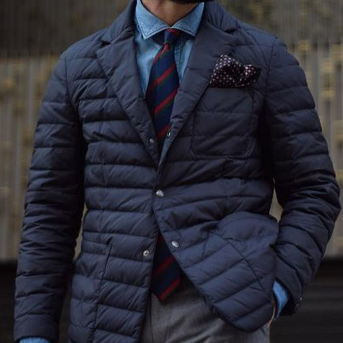 Men’s Quilted Blazer Jacket – Slim Fit – Lapel Collar – Button Closure – Smart Casual