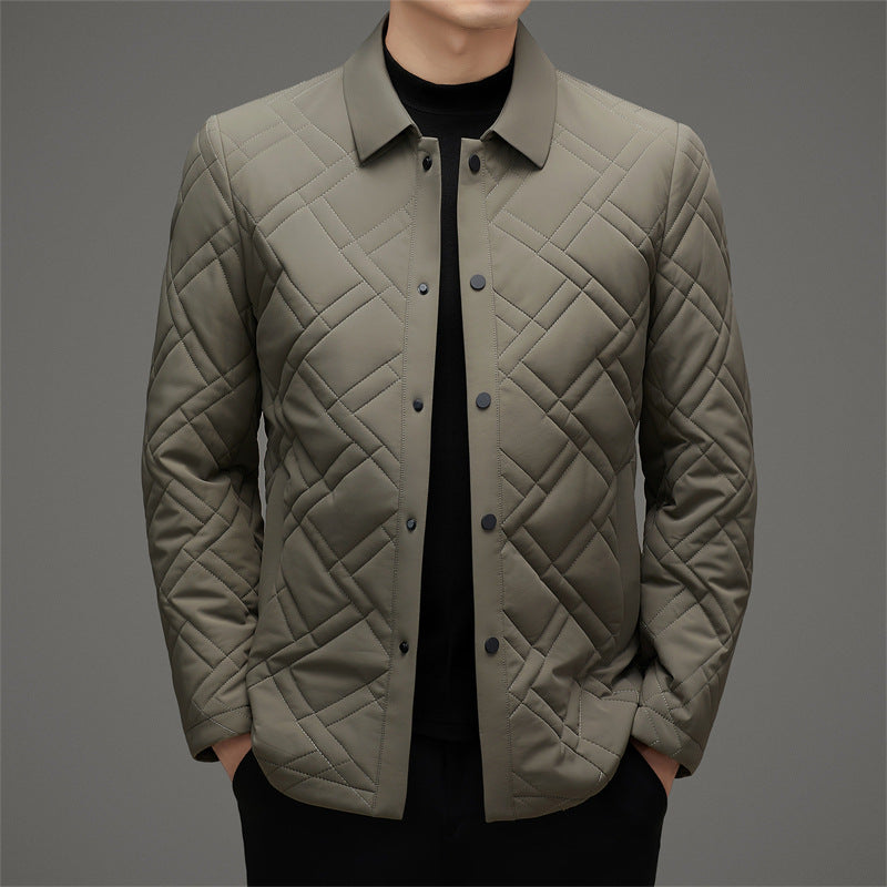 Men’s Quilted Jacket – Tailored Fit – Insulated Padding – Point Collar – Button Front