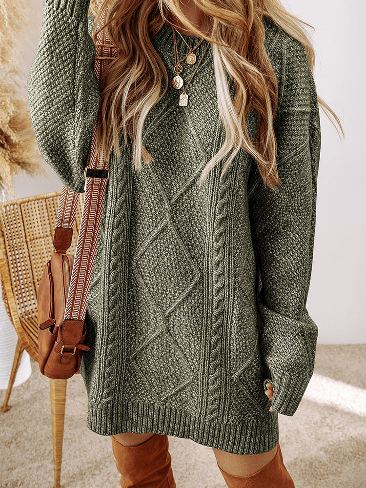 Women’s Sweatshirt – Cable Knit – Oversized Fit – Knee Length – Long Sleeve Casual Wear