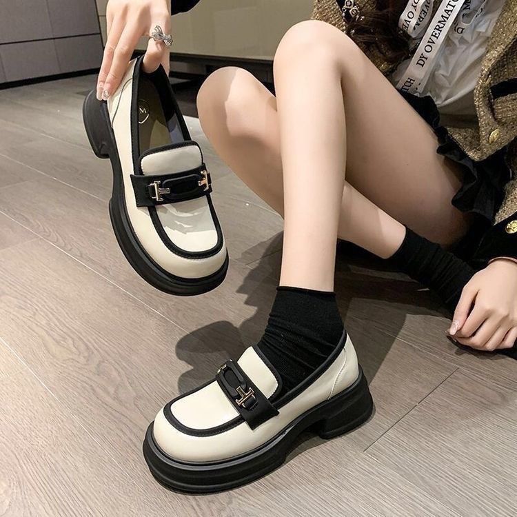 Women’s Loafers – Slip-On Fit – Chunky Sole – Leather-Like Finish – Metal Strap Detail