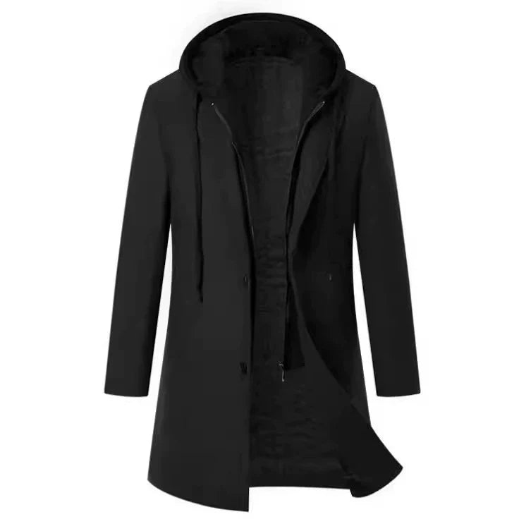 Men’s Overcoat – Tailored Fit – Wool Feel – Quilted Lining – Hooded Insert – Mid-Length