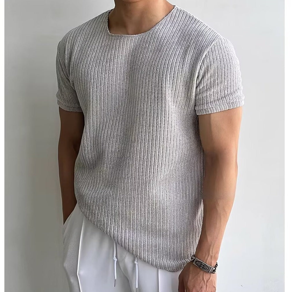 Men's Knit T-Shirt - Casual Relaxed Fit - Breathable Fabric - Summer Essential