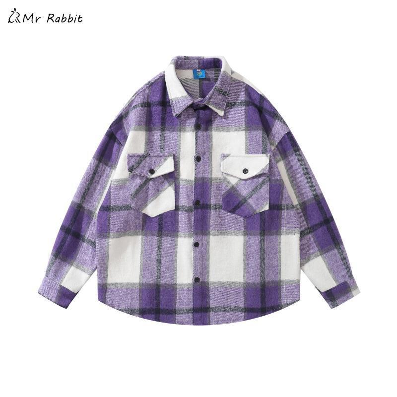 Button down plaid overshirt for men