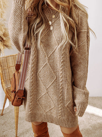 Women’s Sweatshirt – Cable Knit – Oversized Fit – Knee Length – Long Sleeve Casual Wear