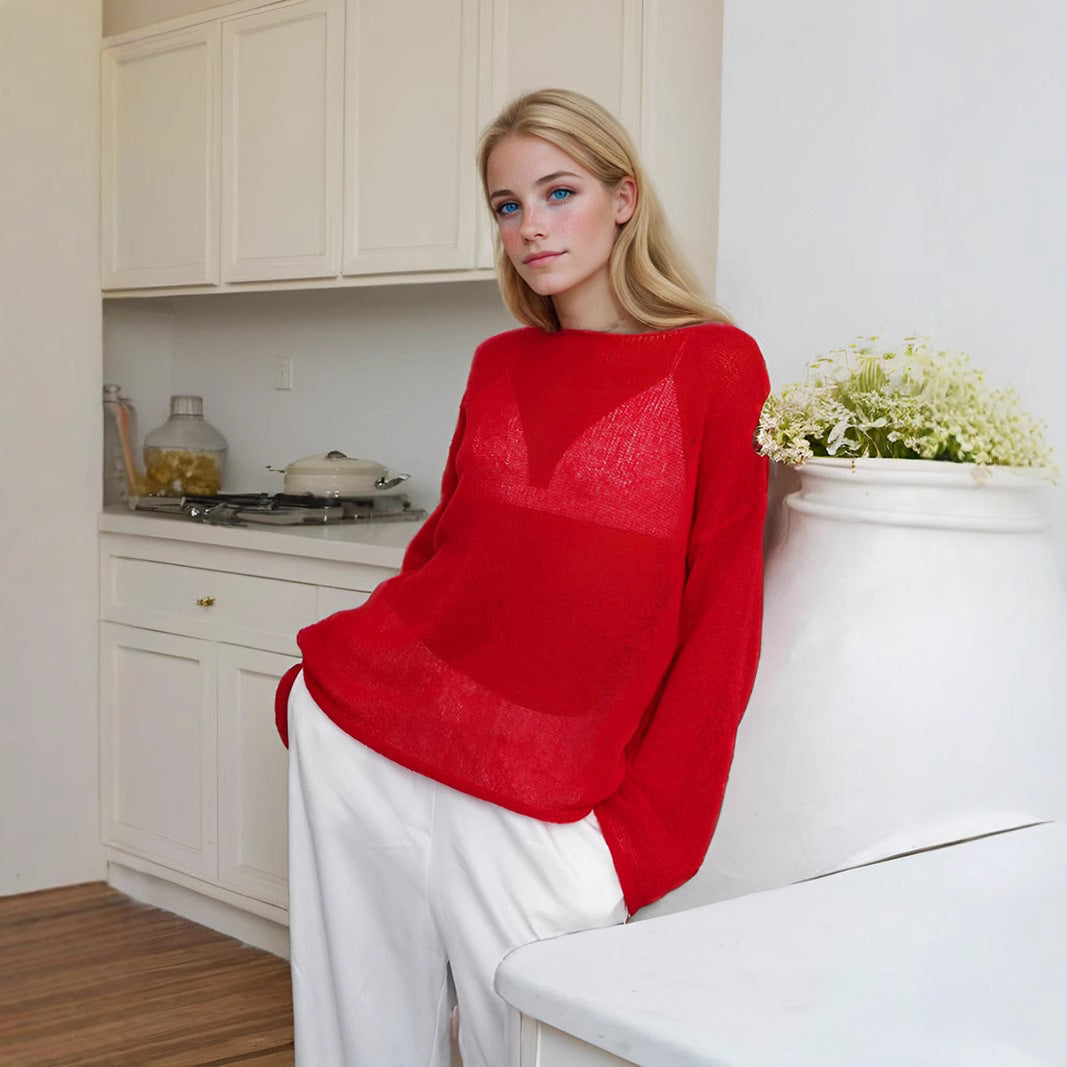 Women’s Knit Sweater – Oversized Fit – Lightweight Breathable – Long Sleeve Round Neck