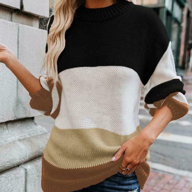 Striped winter sweater for women