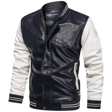Men’s Casual Jacket – Slim Fit – Faux Leather Look – Stand Collar – Ribbed Trim