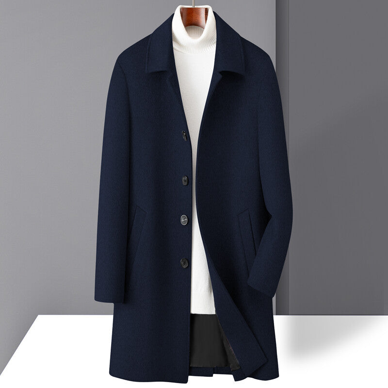 Men’s Wool Coat – Mid Length – Straight Fit – Notch Lapel – Single Breasted