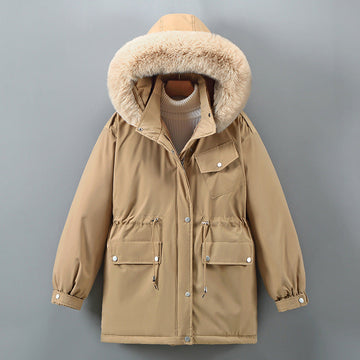 Women’s Parka Jacket – Relaxed Fit – Detachable Faux Fur Hood – Mid-Length – Drawstring Waist