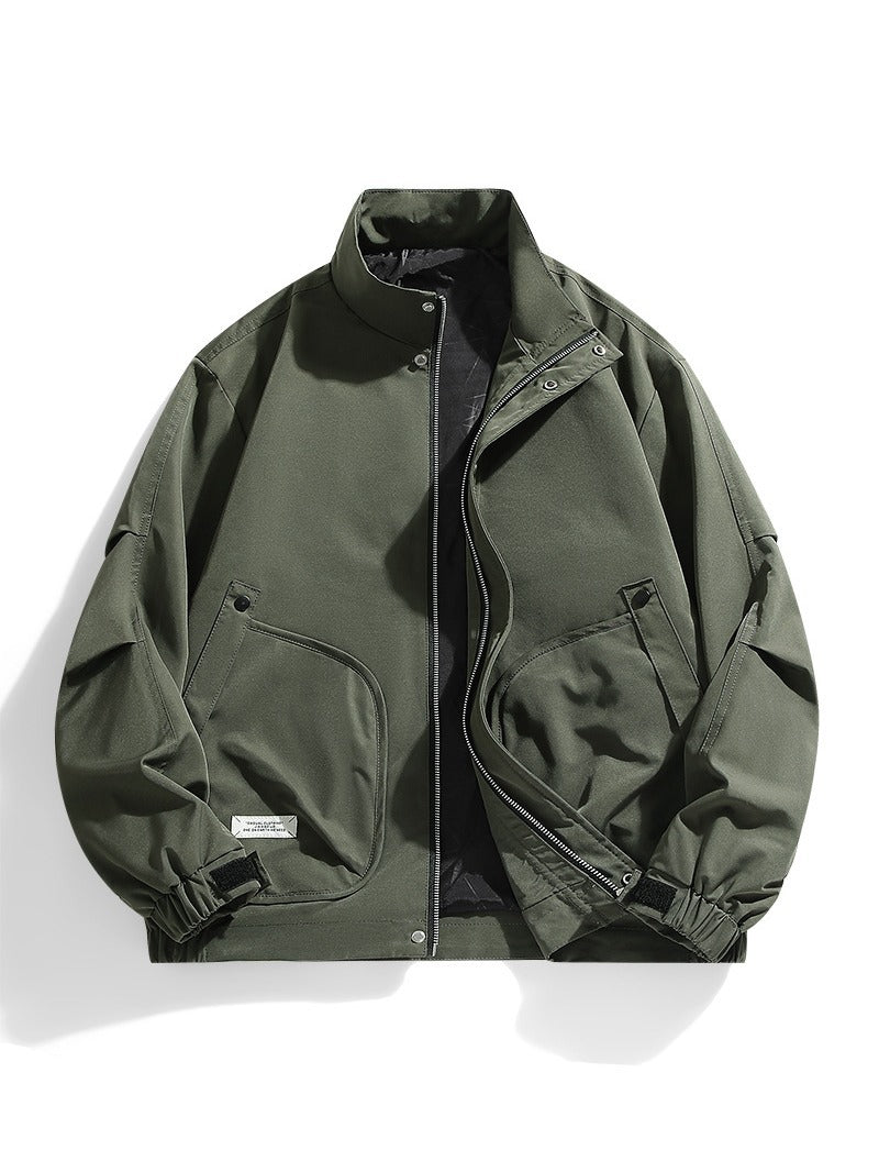 Men’s Bomber Jacket – Relaxed Oversized Fit – Stand-Up Collar – Multi-Pocket Utility Design