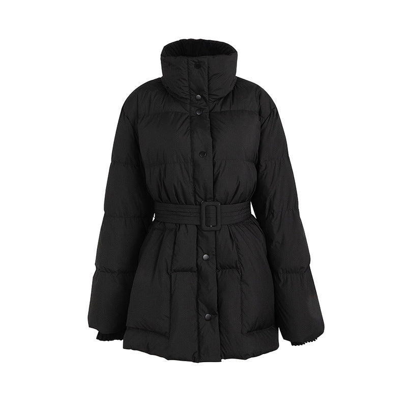 Quilted with belt puffer jacket for women