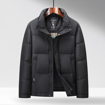 Men’s Down Jacket – Quilted Grid Design – High Stand Collar – Regular Fit – Snap Closure