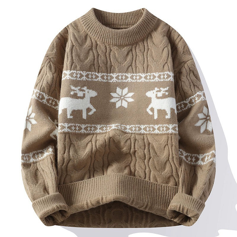 Men’s Knitted Sweater – Wool Blend – Relaxed Fit – Cable Knit with Festive Motifs