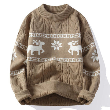 Men’s Knitted Sweater – Wool Blend – Relaxed Fit – Cable Knit with Festive Motifs